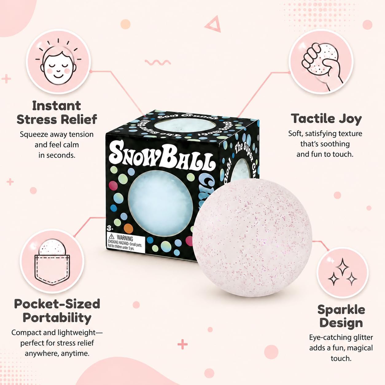 Snowball Stress Relief, Squeeze Fidget Ball for Adults,Slow Rise Portable Desk Ball,Relaxation & Daily Calm Gifts