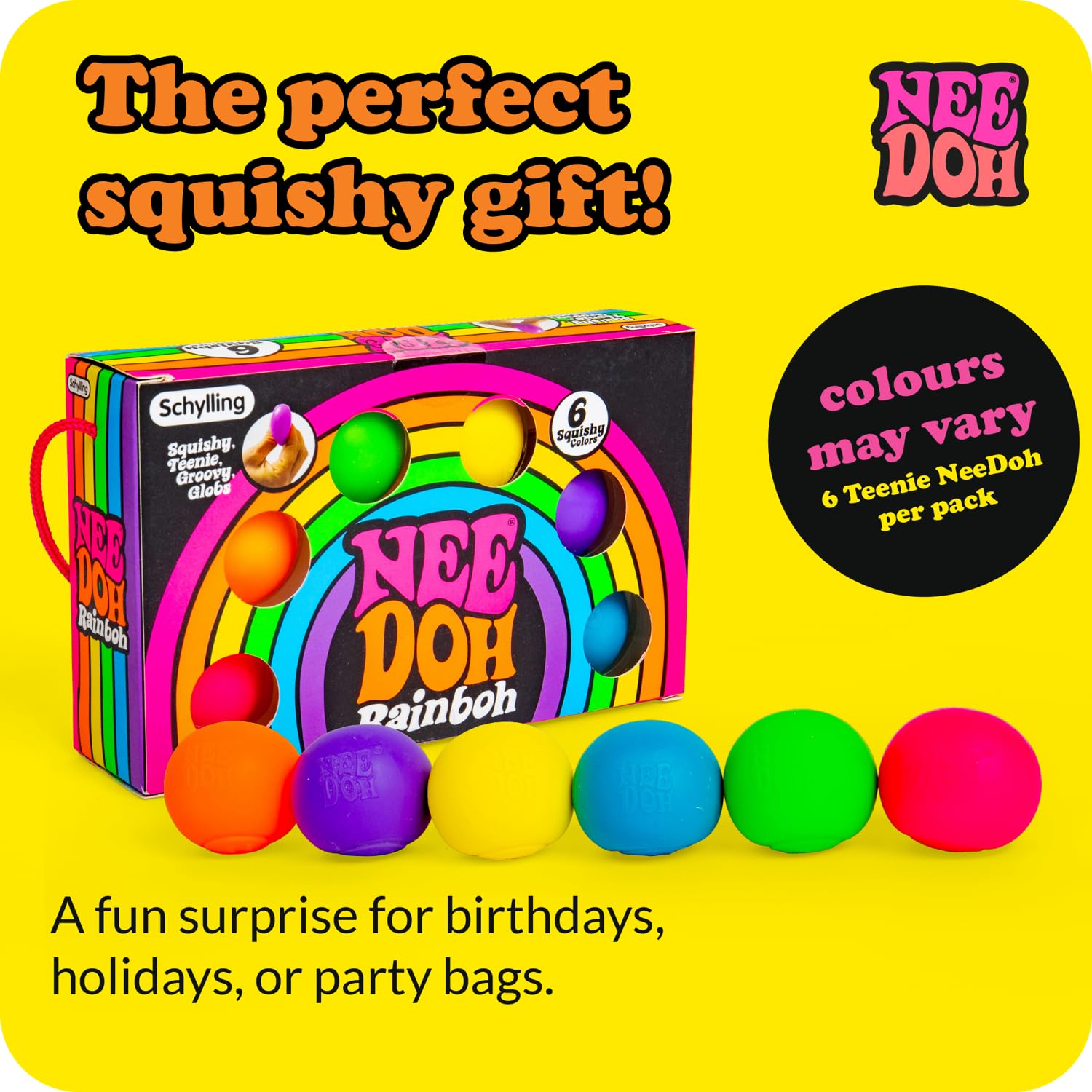 NeeDoh Rainbow - 6-Pack Mini Stress Balls, All Colours
