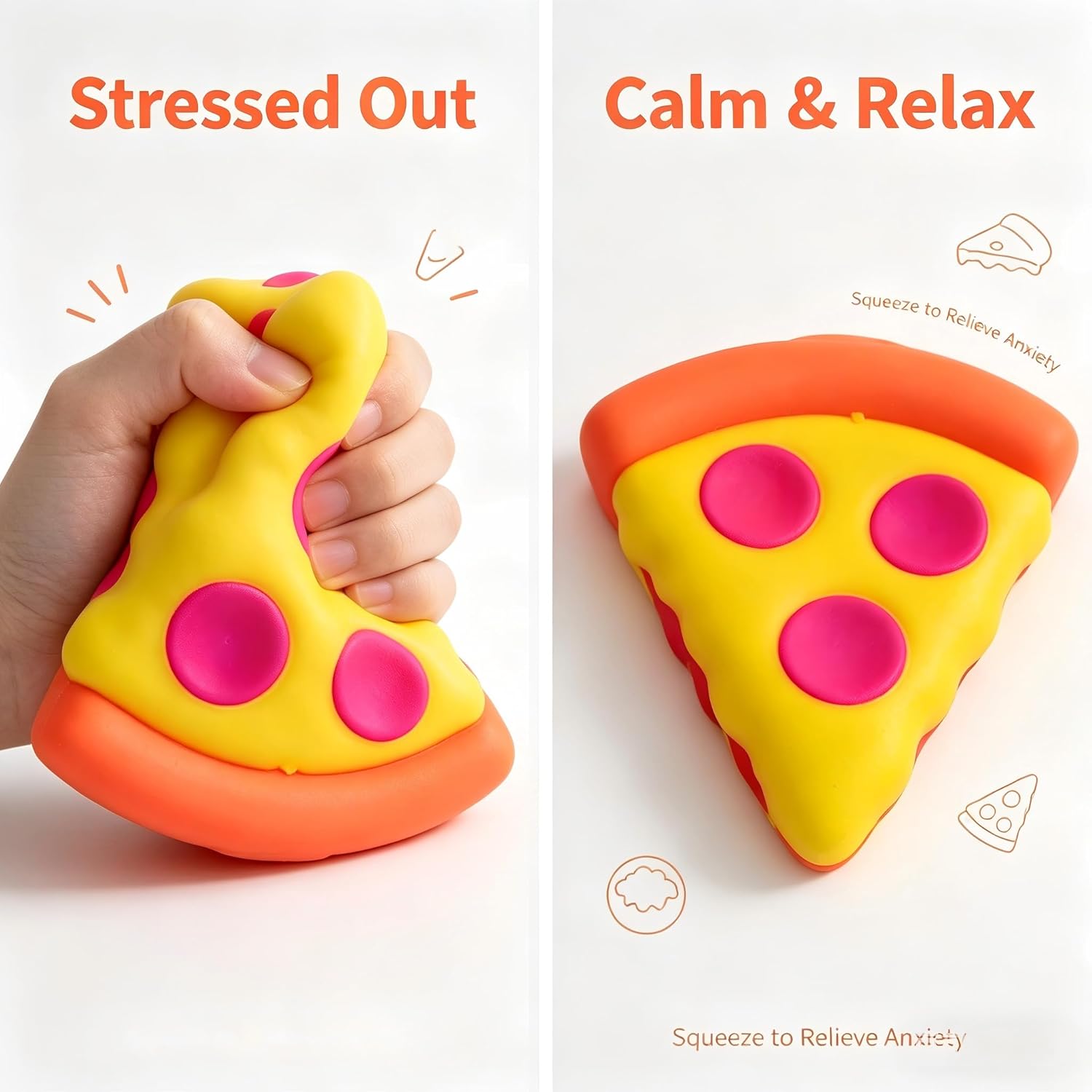 Squishy Ice Cream Squeeze Toys, Cute Pizza Fidget Toys, Cute Food Shaped Fidget Sensory Toys, Soft Anxiety Relief Hand Toys for Adults & Teens, Party Favors, Desk Decor & Relaxation Gifts