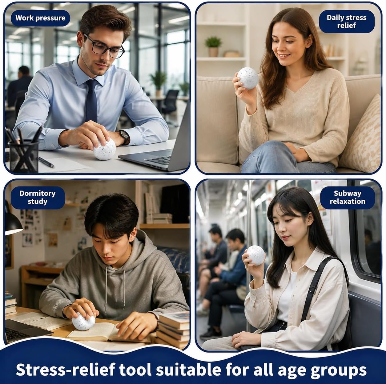 Snowball Stress Relief, Squeeze Fidget Ball for Adults,Slow Rise Portable Desk Ball,Relaxation & Daily Calm Gifts