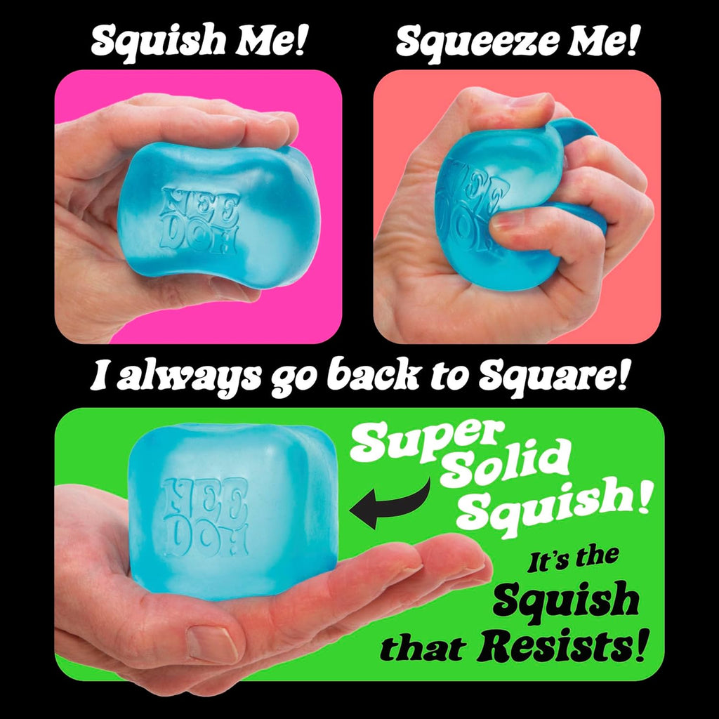 Schylling Needoh Nice Cube - Sensory Squeeze Toy with Super Solid Squish - 2.25" Cube - Colors May Vary (Pack of 1) - Bilingual Packaging