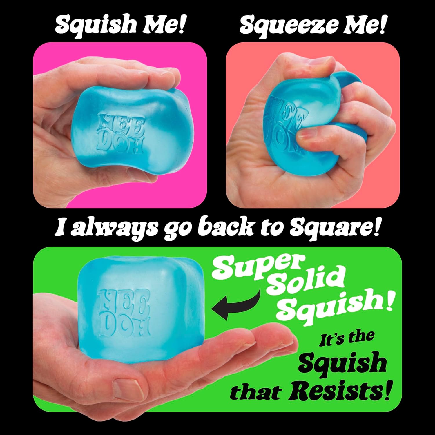 Schylling Needoh Nice Cube - Sensory Squeeze Toy with Super Solid Squish - 2.25" Cube - Colors May Vary (Pack of 1) - Bilingual Packaging