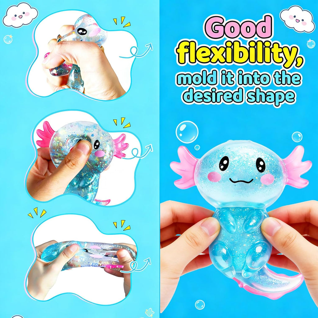 2 Pcs Axolotl Squishy Stress Relief Toy, Stretchy Axolotls Stress Soft Squeeze Sensory Fidget Toys for Kids Adults, Cute Axolotls Squishies Party Favors Classroom (BluePink)