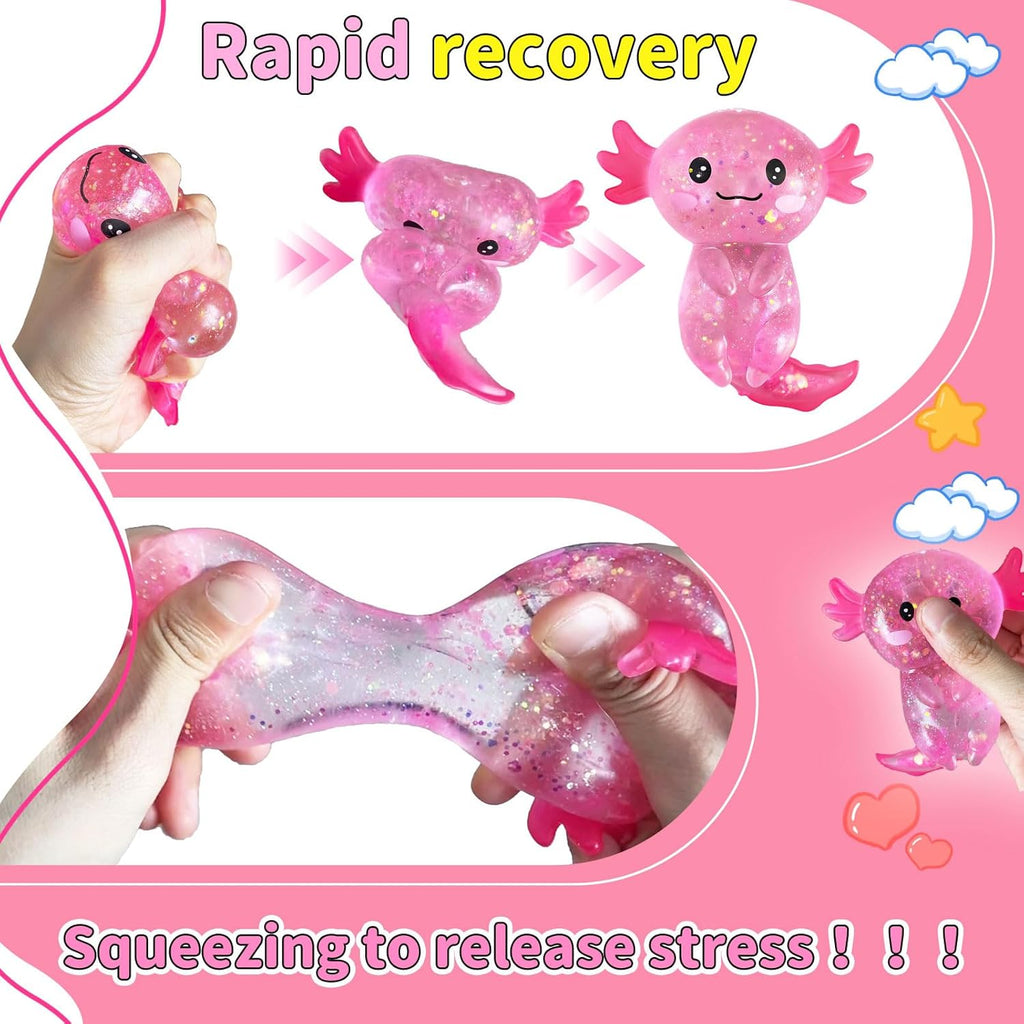 2 Pcs Axolotl Squishy Stress Relief Toy, Stretchy Axolotls Stress Soft Squeeze Sensory Fidget Toys for Kids Adults, Cute Axolotls Squishies Party Favors Classroom (BluePink)