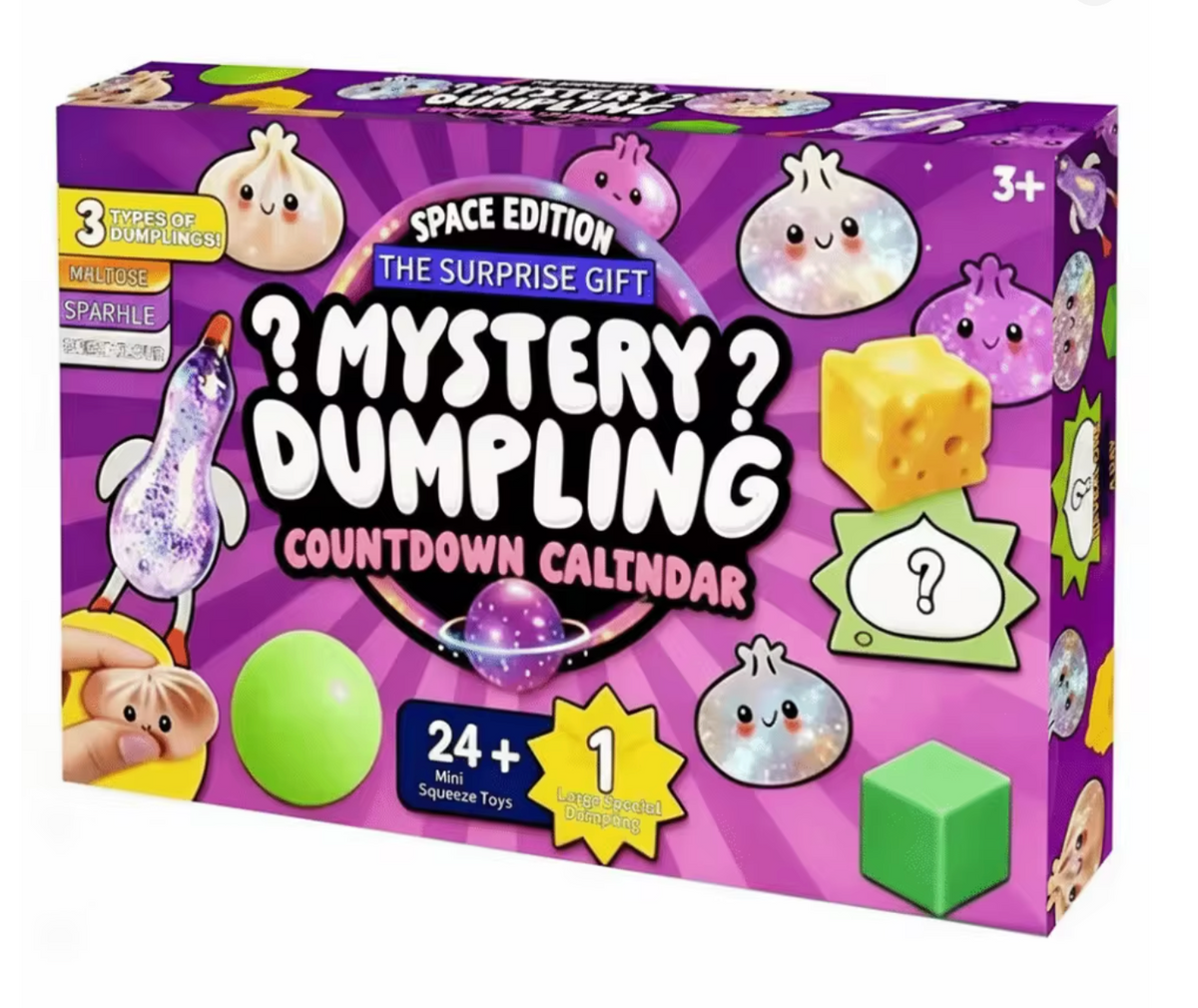 Mystery dumpling squishy advent calendar with 24 blind box doors and assorted kawaii bao bun squishies with faces