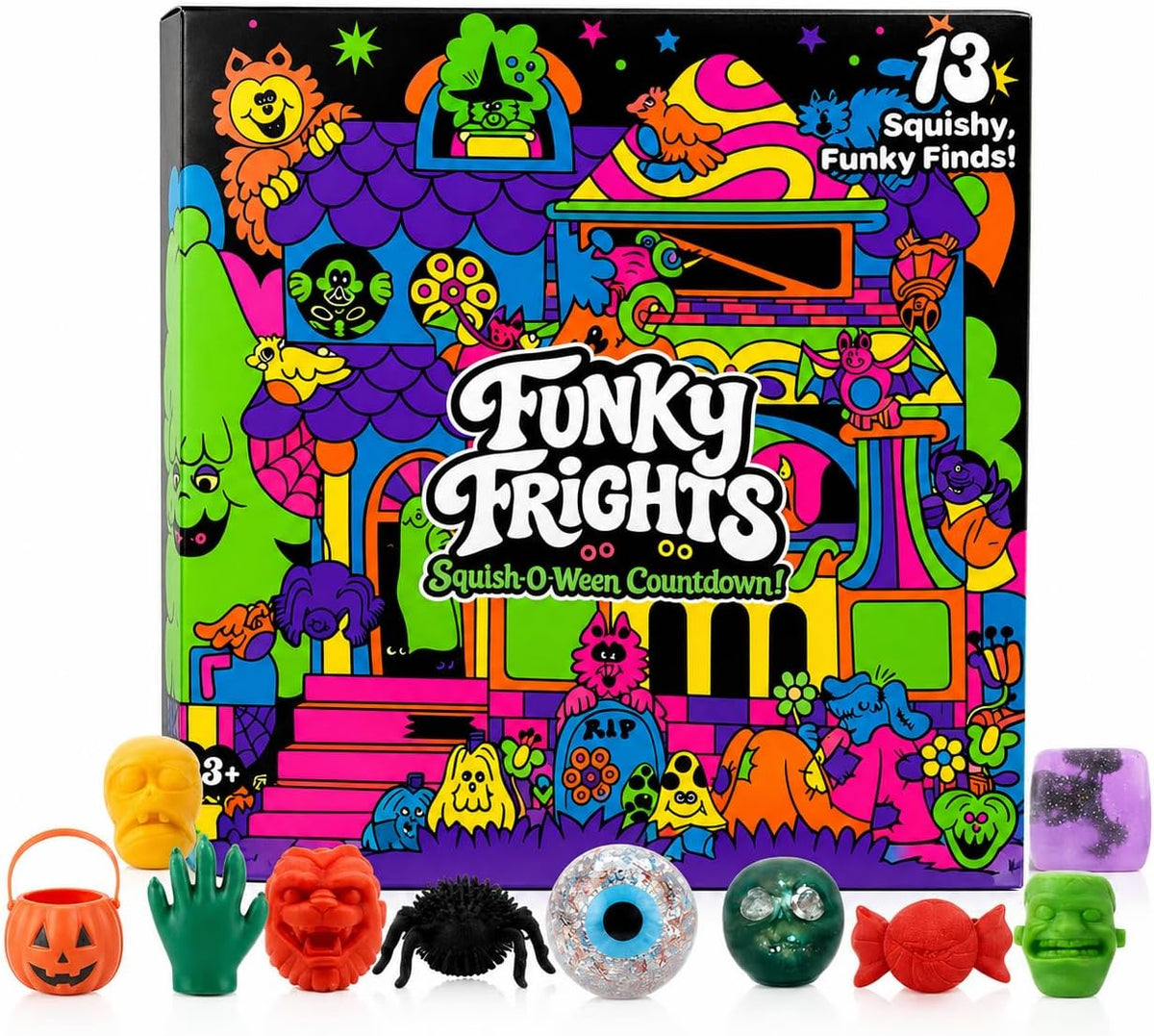 NeeDoh Funky Frights advent calendar open door showing squishy Halloween toy