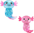 Axolotl Squishy Stress Relief Toy 2 Pcs, Stretchy Axolotls Stress Soft Squeeze Sensory Fidget Toys for Kids Adults, Cute Axolotls Squishies Party Favors Classroom (BluePink)