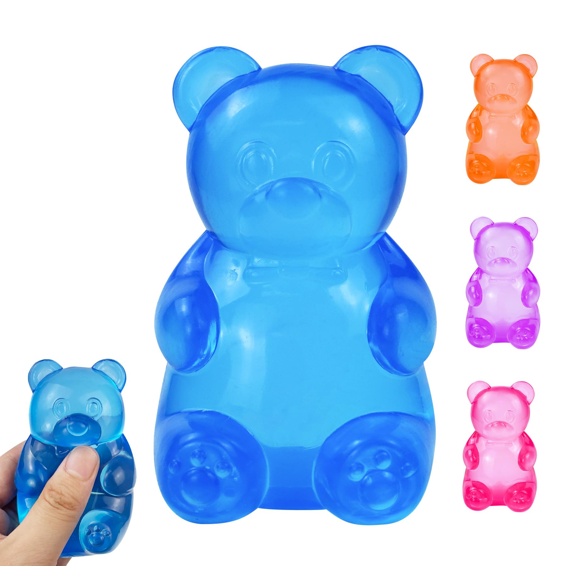 Blue translucent gummy bear taba squishy stress toy with dense jelly squeeze in classic sweet shape