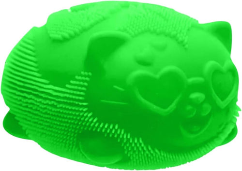 NeeDoh Cool Cats teal cat squishy stress ball with ears whiskers tiny legs and one of eight collectible expressions
