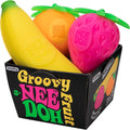 NeeDoh Groovy Fruit three pack with Boss Banana Outta Sight Strawberry and Far Out Orange squishy fidget fruits