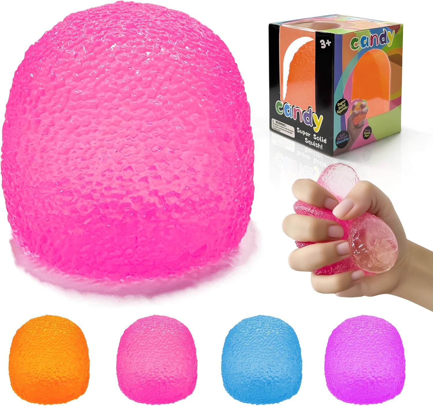 NeeDoh Gumdrop pink textured candy squishy with sugar crystal bumps domed shape and firm solid doh squish