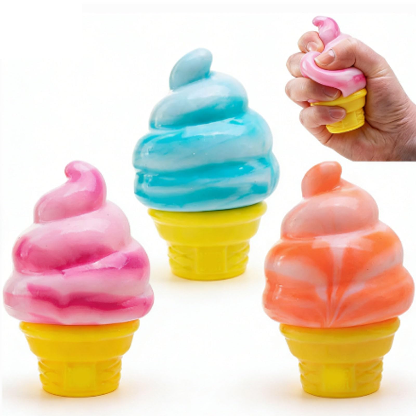 NeeDoh Nice Cream Cone ice cream squishy in pink with removable soft serve frosting swirl and textured waffle cone