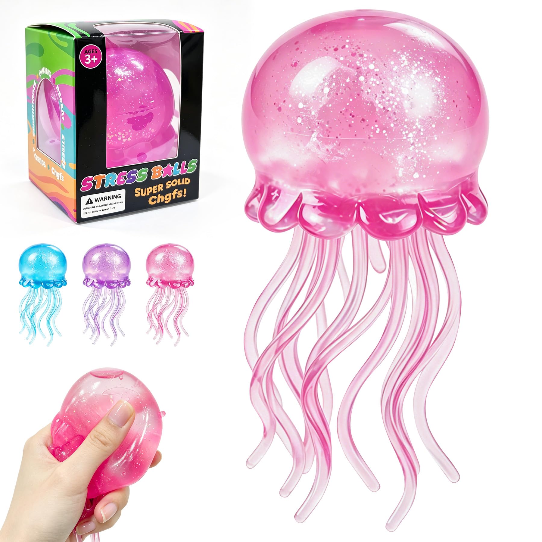 NeeDoh JellySquish jellyfish squishy with sparkly translucent dome suspended glitter and soft wiggly tentacles