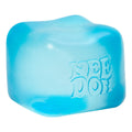 NeeDoh Nice Cube translucent blue ice cube fidget toy showing super solid squish texture for stress relief ages 3 plus