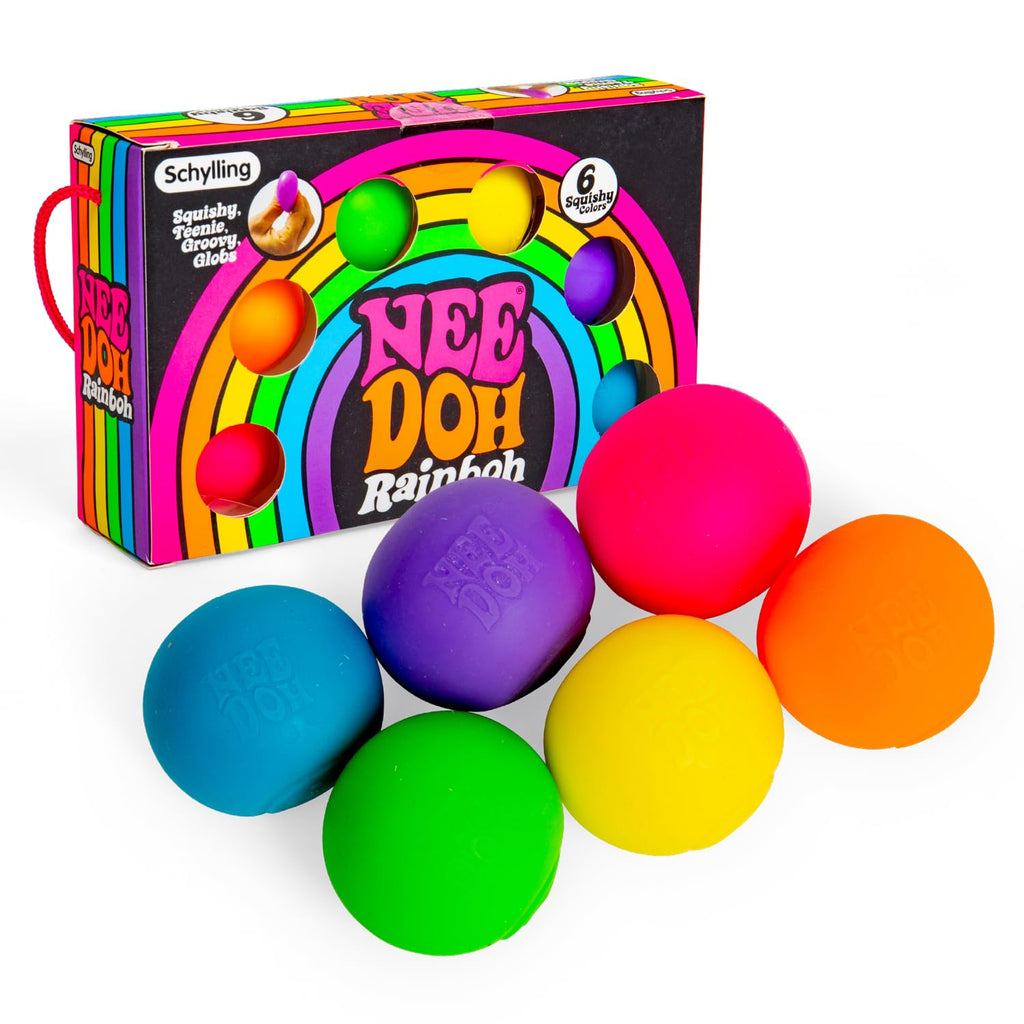 NeeDoh Rainbow Teenie 6 pack mini stress balls in pink orange yellow green blue purple sensory fidget toys for kids